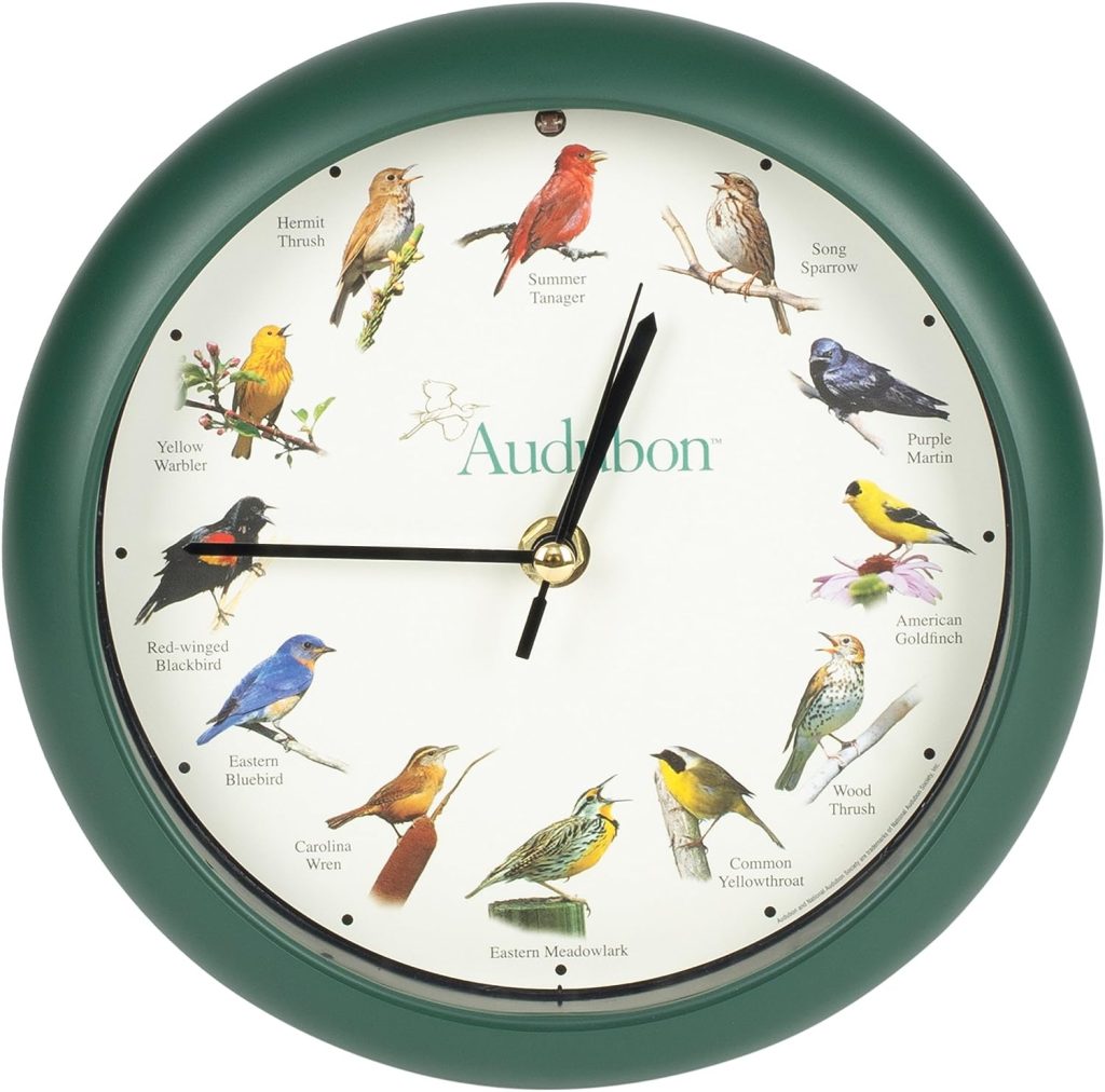 Mark Feldstein  Associates Audubon Singing Bird Wall / Desk Clock, 8 Inch
