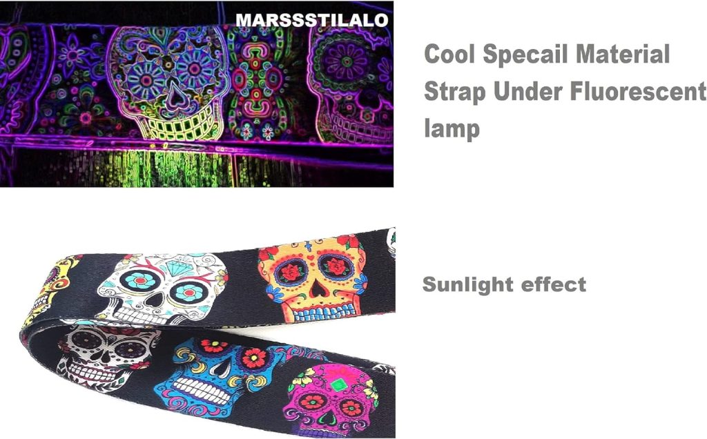 MARSSSTILALO 2 Silkly Fluorescent Cool Skull Acoustic Guitar Strap Bass Strap Electric Guitar Strap (Yellow Skull)