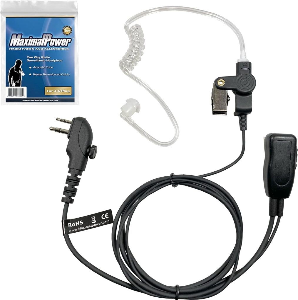 MaximalPower HYTERA HYT Single Wire 2-Pin Radio Earbud Headset PTT Mic in-Ear Clear Coil Tube
