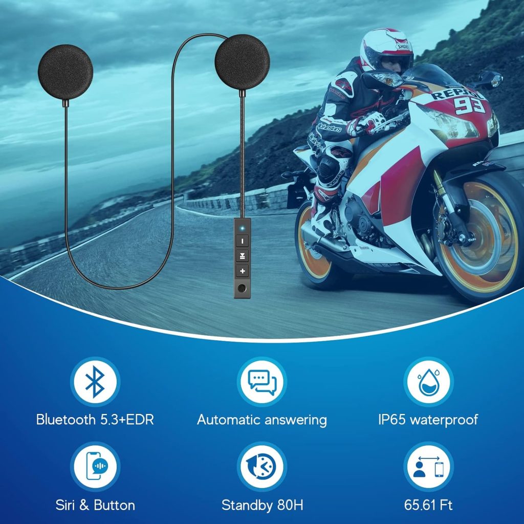 MAXTO Motorcycle Helmet Bluetooth Headset Outdoor Headset Hands-Free Speaker Bluetooth 5.3 EDR Wireless Motorcycle Headset Automatic anwser Motorcycle Headset High Sound Quality Headphone