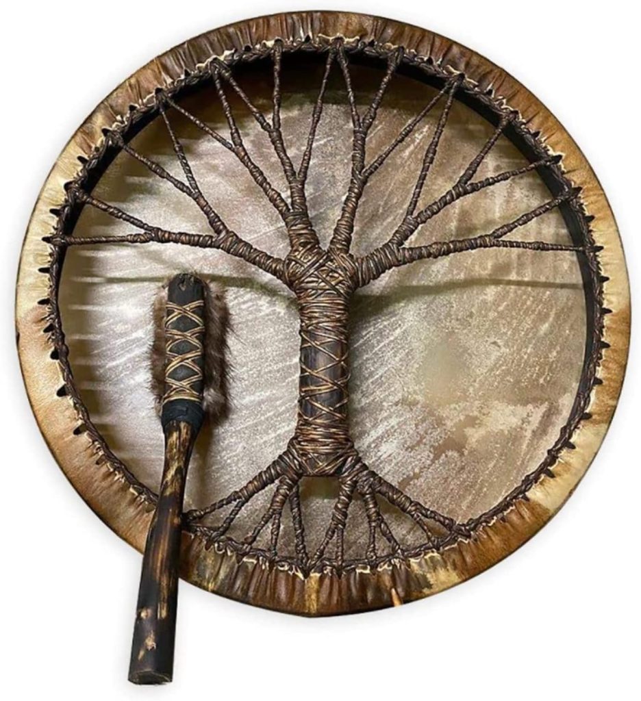 MDROGKUX Hand Designed Shaman Drum with Drum Stick，Shaman Drum Tree of Life Siberian Drum Symbol of Siberian drum spiritual music，Sound of Music Decoration (G), 565GT564545