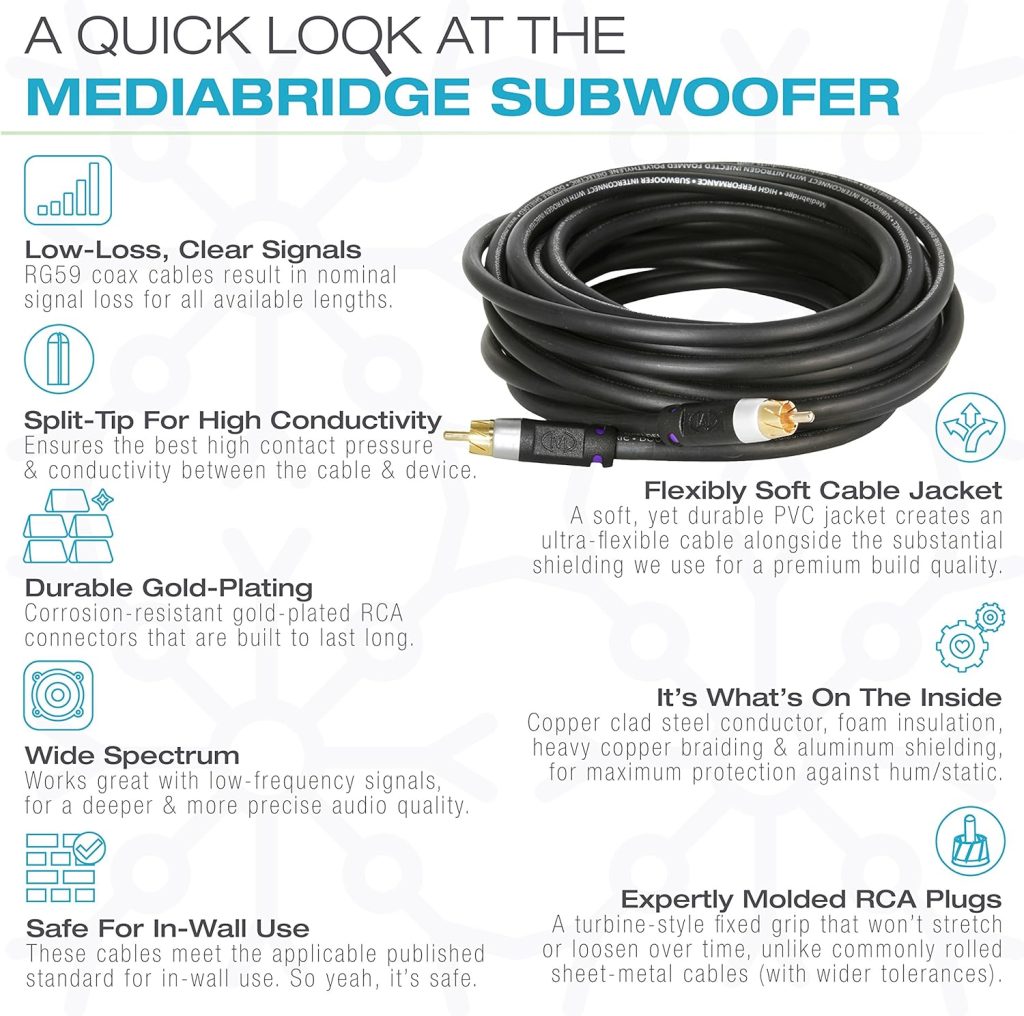 Mediabridge ULTRA Series Subwoofer Cable (25 Feet) - Dual Shielded with Gold Plated RCA to RCA Connectors - Black