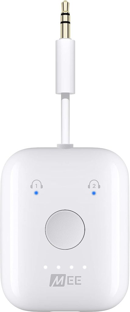 MEE audio Connect Air in-Flight Bluetooth Wireless Audio Transmitter Adapter for up to 2 AirPods / Other Headphones; Works with All 3.5mm Aux Jacks on Airplanes, Gym Equipment, TVs,  Gaming Consoles