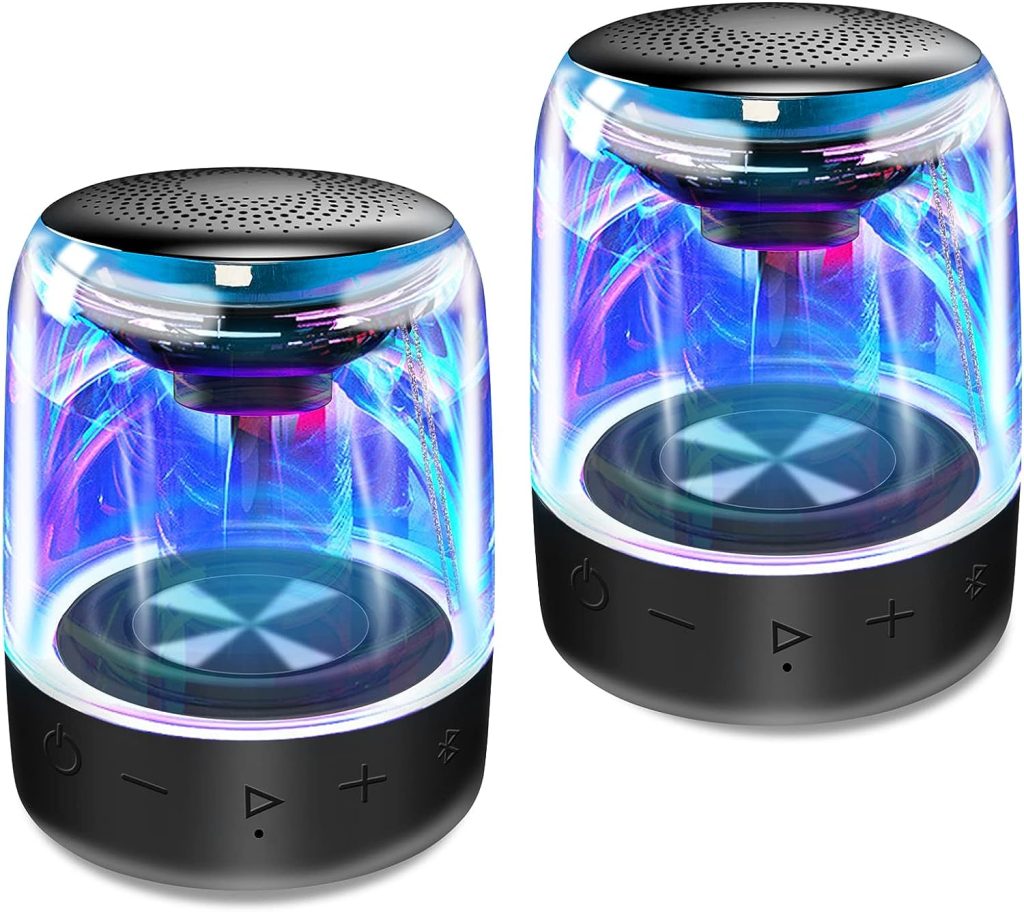 MEGATEK Dual Portable Bluetooth Speakers, Wireless Stereo Pairing, Vibrant LED Light Show, Loud Sound and Punchy Bass, IPX5 Waterproof, 12 Hours Playtime, Aux Input, Set of 2 for Home and Outdoor