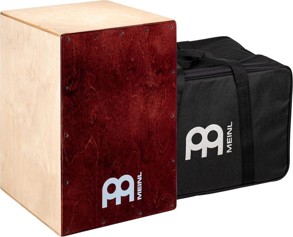 Meinl Percussion Cafe Cajon Box Drum Plus Bag with Snare and Bass Tone for Acoustic Music — Made in Europe — Baltic Birch Wood, Play with Your Hands, 2-Year Warranty, Natural/Wine Red (BC1NTWR)
