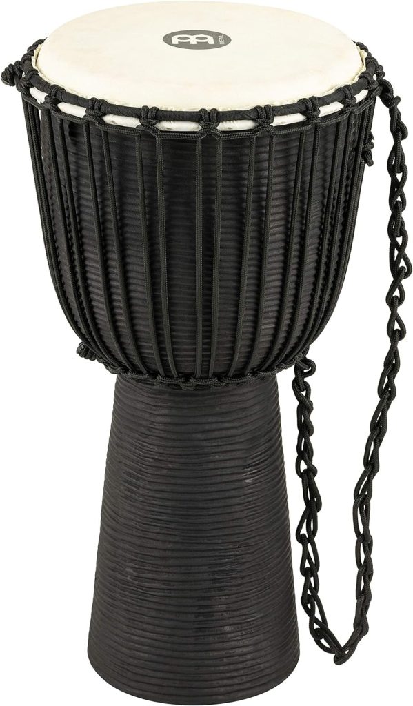 Meinl Percussion Djembe Hand Drum Circle Instrument, Carved Mahogany Headliner Series — NOT Made in China — African Mali Weave Ropes, 2-Year Warranty, Black River, Large (HDJ3-L)