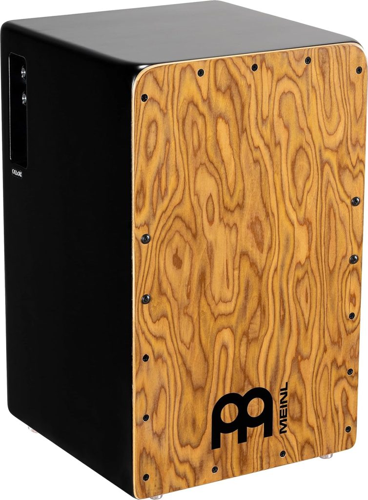 Meinl Pickup Cajon Box Drum with Internal Strings for Snare Effect - NOT MADE IN CHINA - Makah Burl Frontplate / Baltic Birch Body, Woodcraft Professional, 2-YEAR WARRANTY (PWCP100MB)