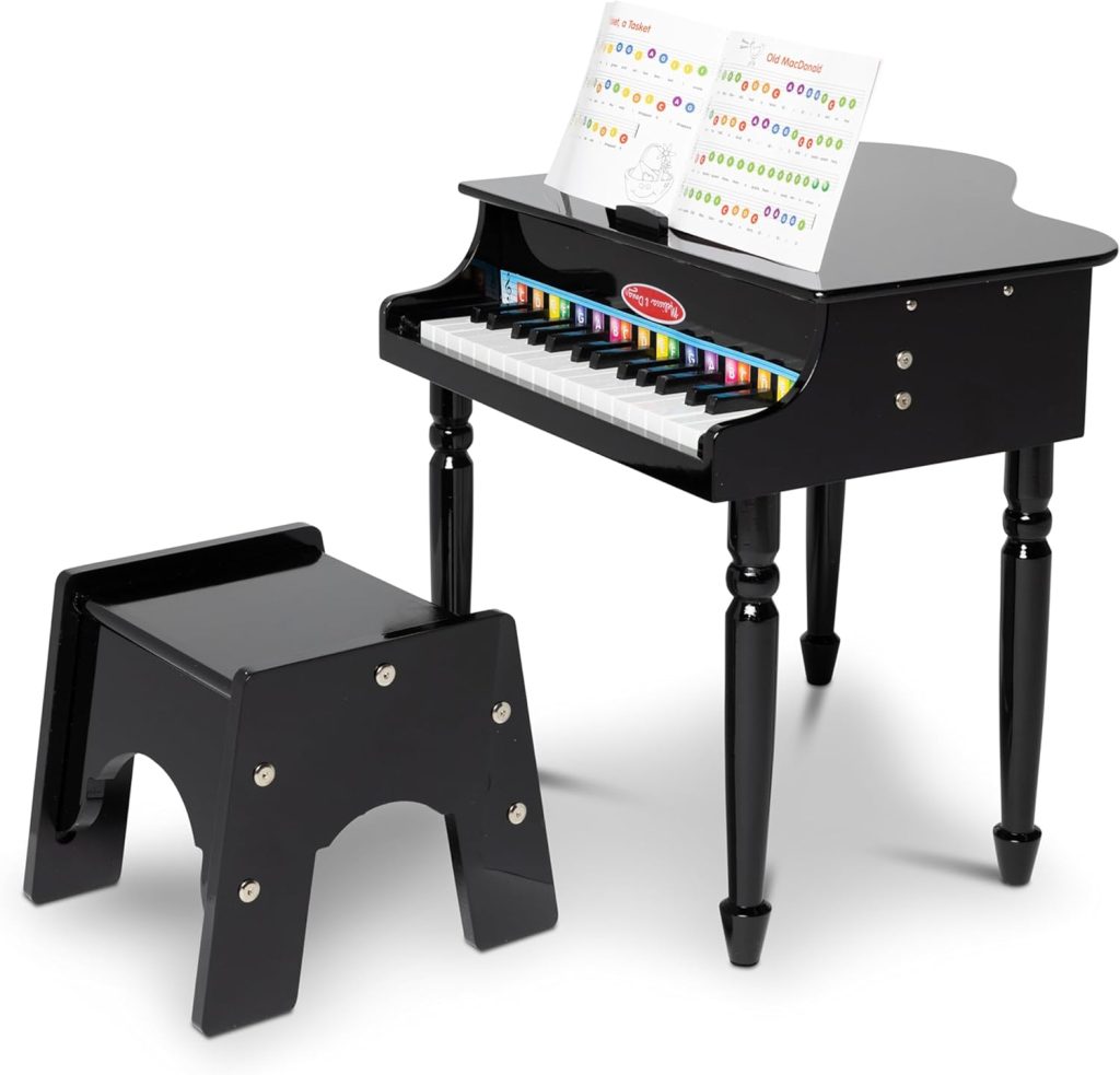 Melissa  Doug Learn-To-Play Classic Grand Piano With 30 Keys, Color-Coded Songbook, and Non-Tip Bench 23.5 x 22.2 x 10