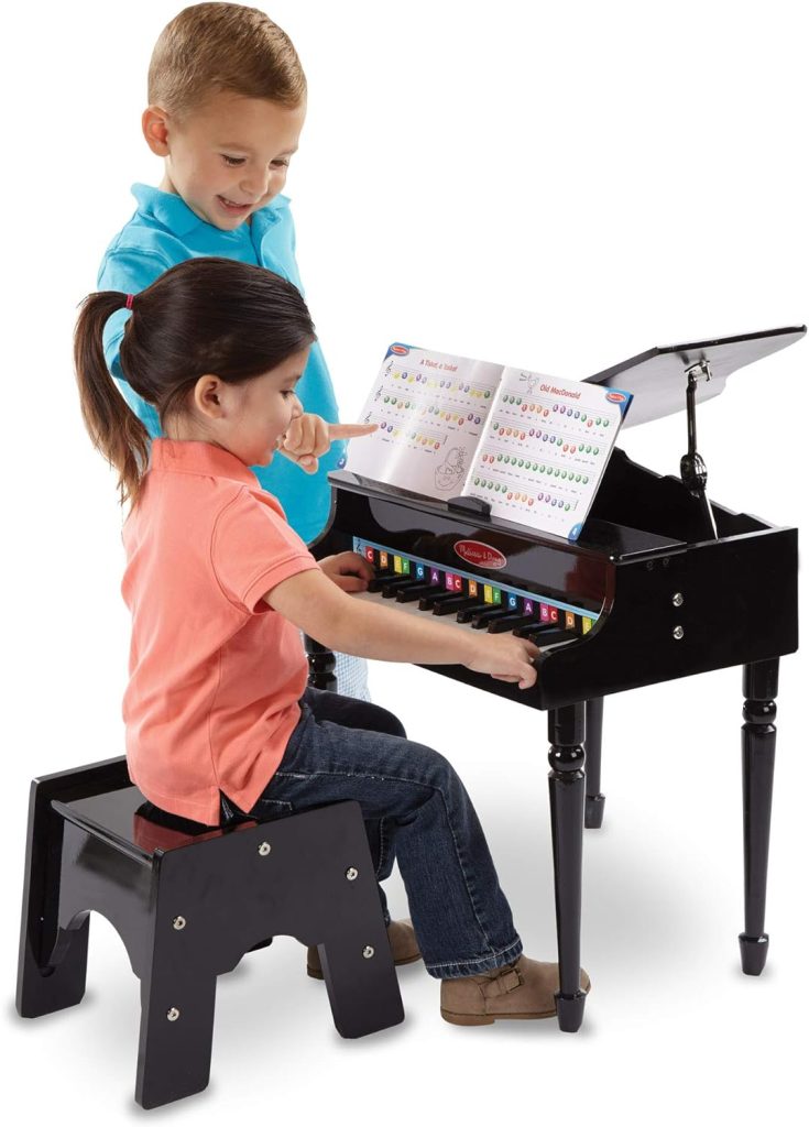 Melissa  Doug Learn-to-Play Classic Grand Piano with 30 Keys, Color-Coded Songbook, and Non-Tip Bench