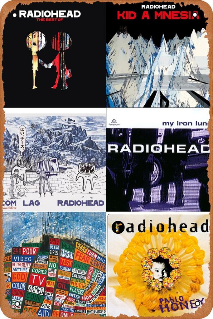 MENBLICOS Radiohead Rock Band Poster Retro Music Plaque Wall Art Decor Vintage Tin Sign Gift for Music Lover 8x12 inch