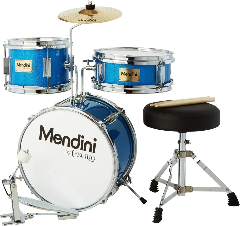 Mendini By Cecilio Kids Drum Set - Junior Kit w/ 4 Drums (Bass, Tom, Snare, Cymbal), Drumsticks, Drum Throne - Beginner Drum Sets  Musical Instruments