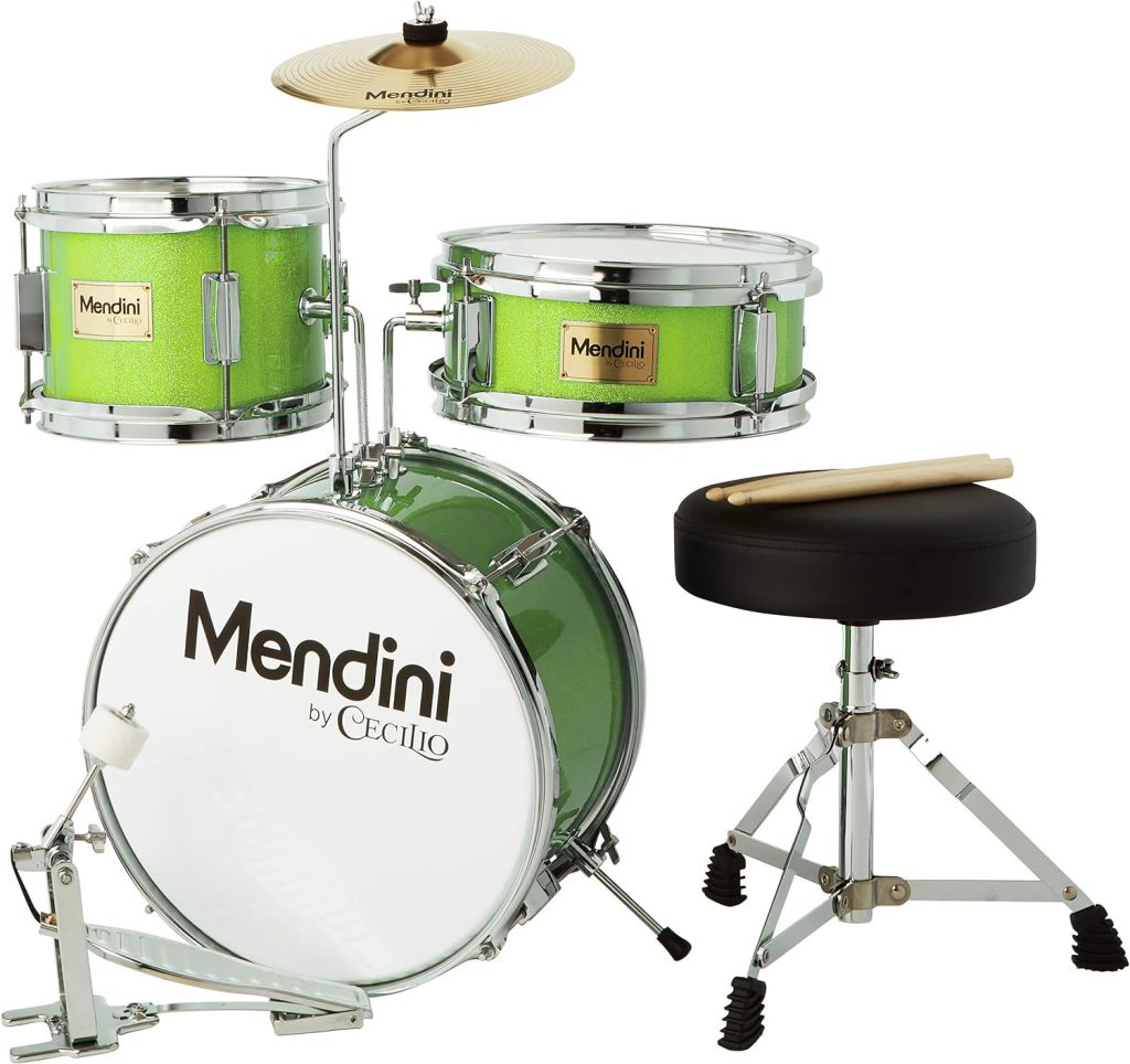 Mendini By Cecilio Kids Drum Set - Junior Kit w/ 4 Drums (Bass, Tom, Snare, Cymbal), Drumsticks, Drum Throne - Beginner Drum Sets  Musical Instruments