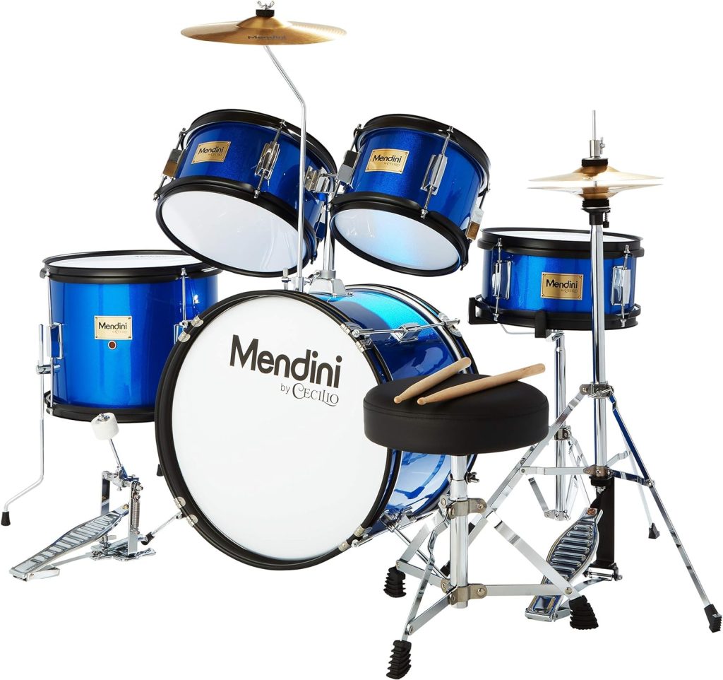 Mendini By Cecilio Kids Drum Set - Starter Drums Kit with Bass, Toms, Snare, Cymbal, Hi-Hat, Drumsticks  Seat - Musical Instruments Beginner Sets