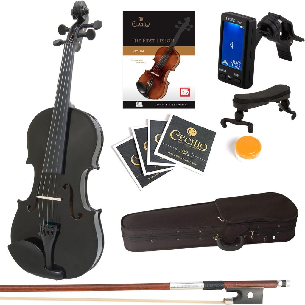 Mendini By Cecilio Violin For Kids  Adults - 4/4 MV300 Satin Antique, Student or Beginners Kit w/Case, Bow, Extra Strings, Tuner, Lesson Book - Stringed Musical Instruments