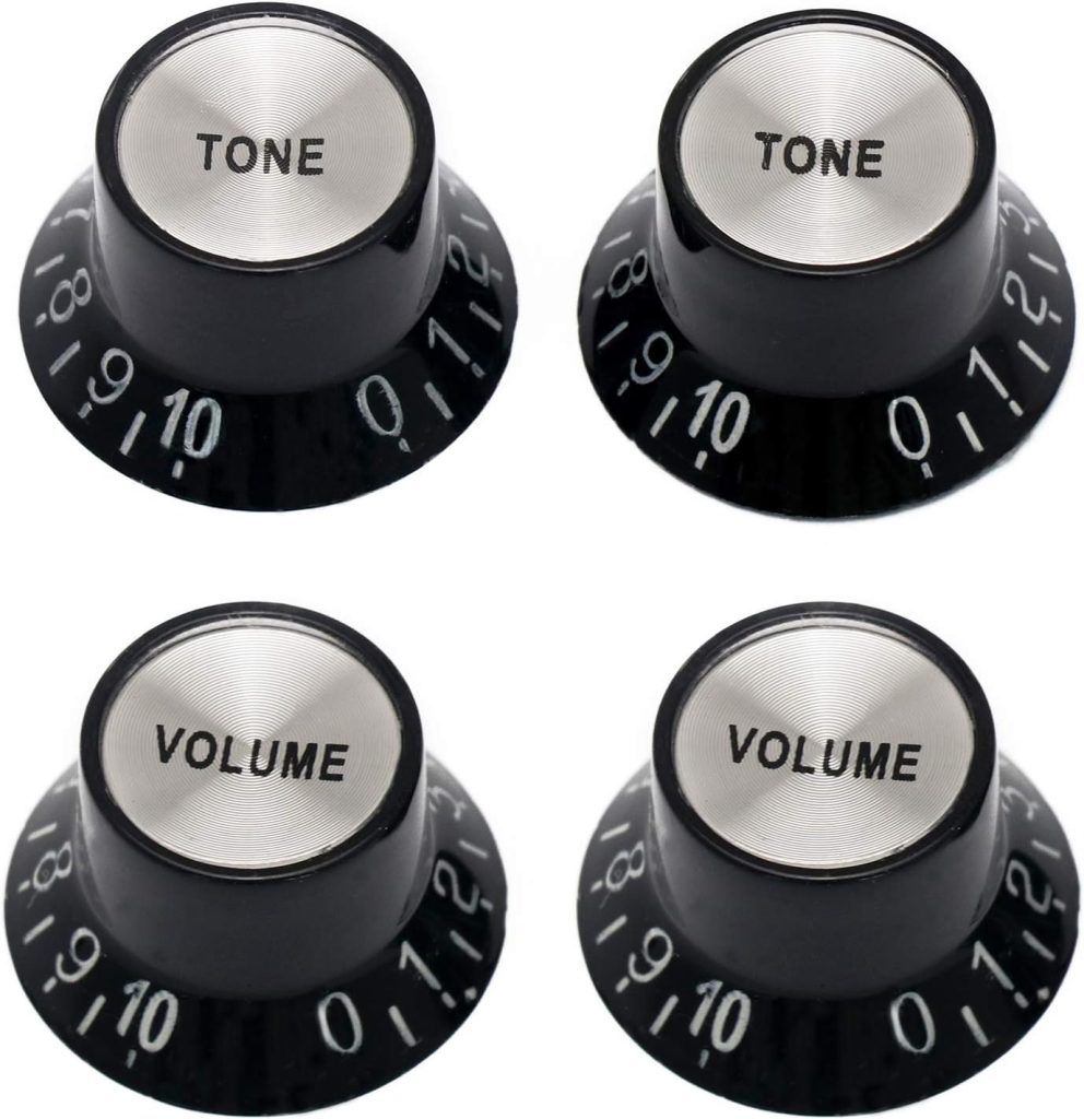 Metallor Electric Guitar Top Hat Knobs Speed Control Knobs 2 Volume 2 Tone Compatible with Les Paul LP Electric Guitar Parts Replacement (Black)
