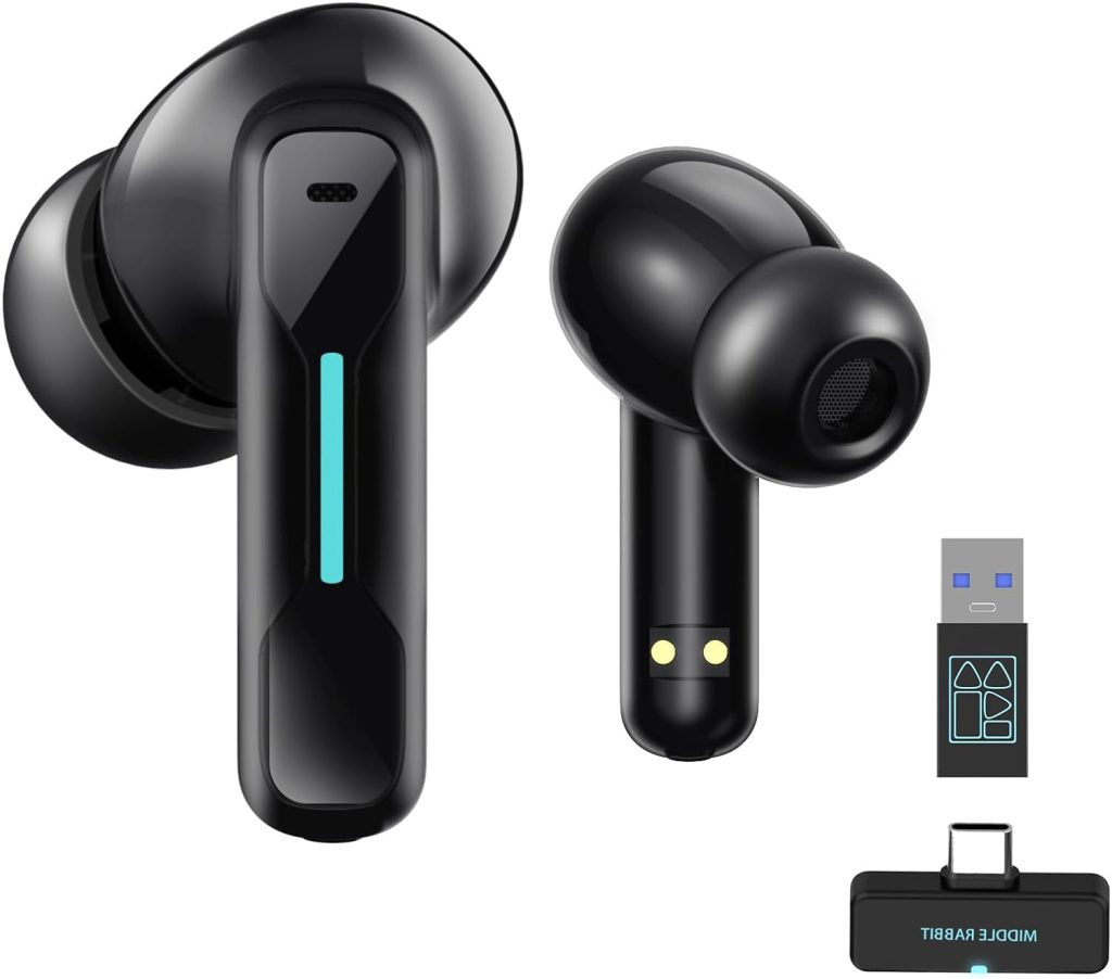 Middle Rabbit SW4 USB Wireless Earbuds for PC and Laptop: Bluetooth Headphones with 2.4GHz Dongle for Gaming  Work, Wireless Headset for Work, with Microphone, Compatible with Computer Desktop