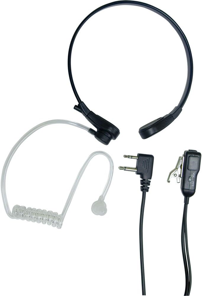 Midland® – AVPH8 Acoustic Throat Microphone for GMRS Two-Way Radios with Dual Pin Connector and In Ear Speaker with Microphone