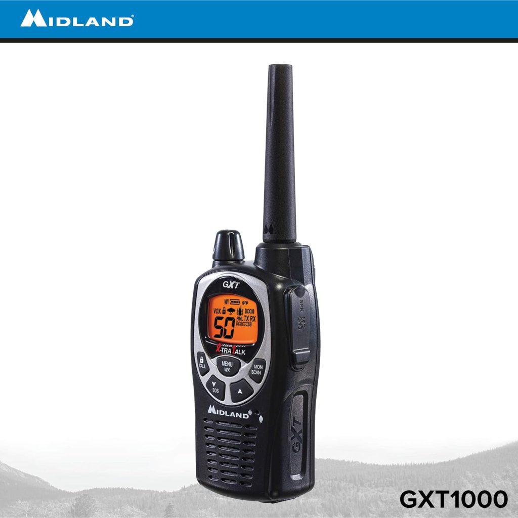 Midland GXT1000 GMRS Walkie Talkie - Long Range Two Way Radio with NOAA Weather Scan + Alert, 50 Channels, and 142 Privacy Codes (Black/Silver, 10 Radios)