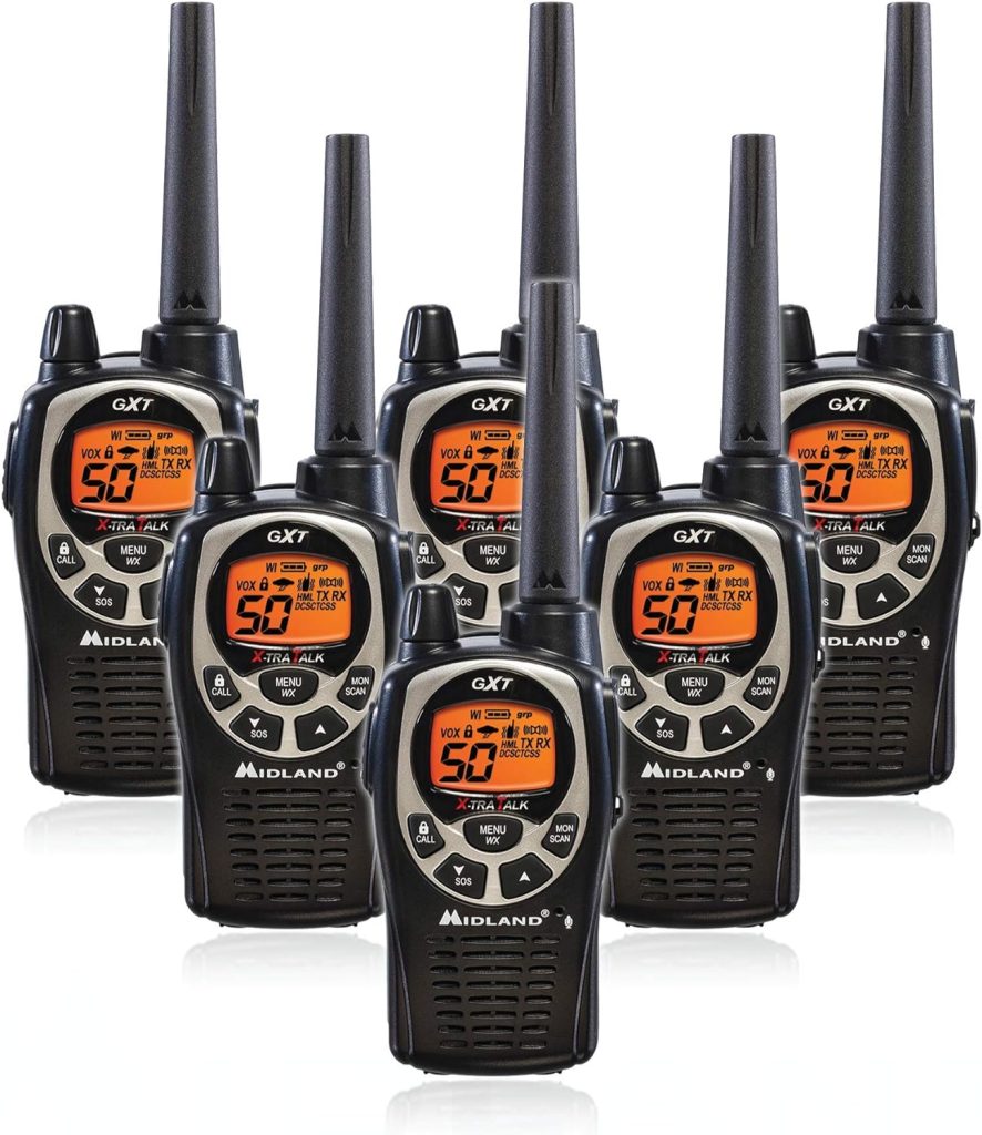 Midland GXT1000VP4 50 Channel GMRS Two-Way Radio - Up to 36 Mile Range Walkie Talkie - Black/Silver (Pack of 6)