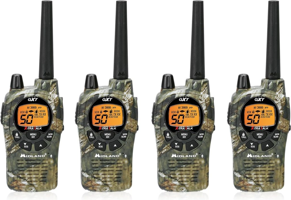 Midland GXT1050VP4 GMRS Radios - 4 Pack Bundle w/Headsets and Chargers