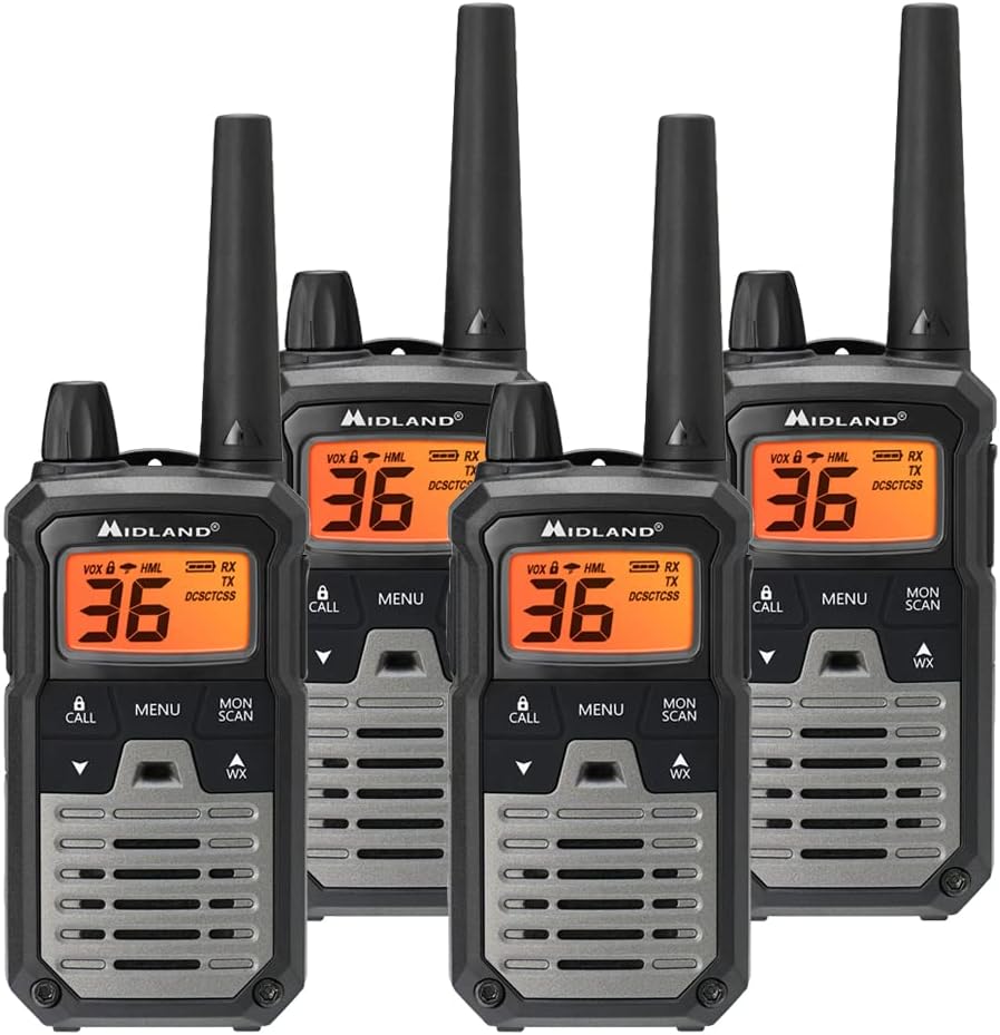 Midland T290VP4 High Powered GMRS Two Way Radios - 4 Pack Bundle w/Headsets  Chargers
