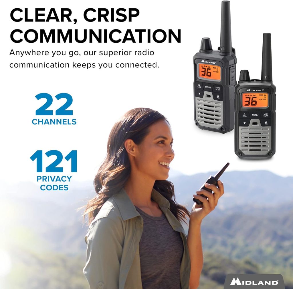 Midland T290VP4 X-TALKER GMRS Long Range Walkie Talkie - Two-Way Radio with NOAA Weather Scan + Alert, and 121 Privacy Codes (Black/Silver, 2 Radios)