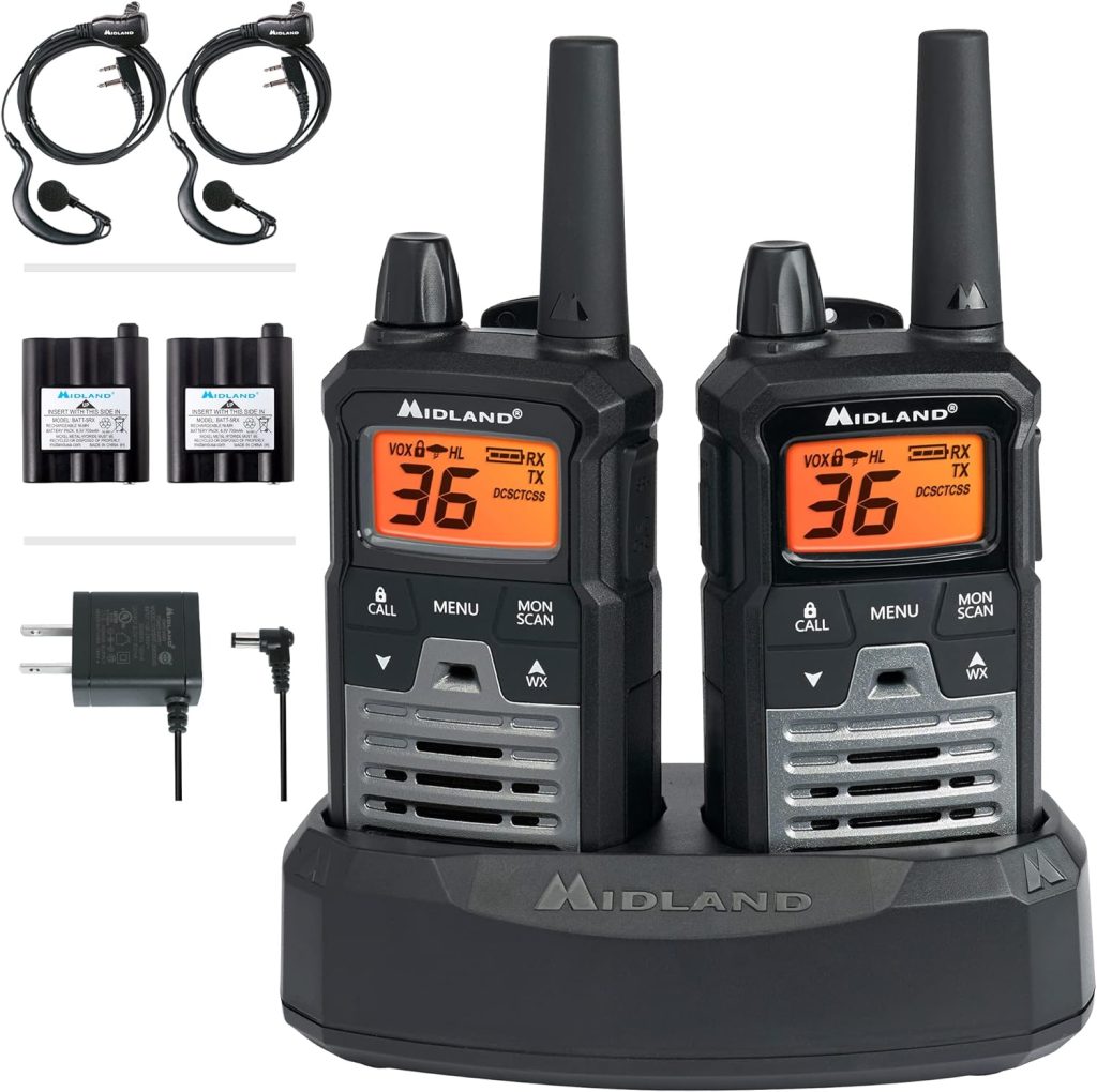 Midland T290VP4 X-TALKER GMRS Long Range Walkie Talkie - Two-Way Radio with NOAA Weather Scan + Alert, and 121 Privacy Codes (Black/Silver, 2 Radios)