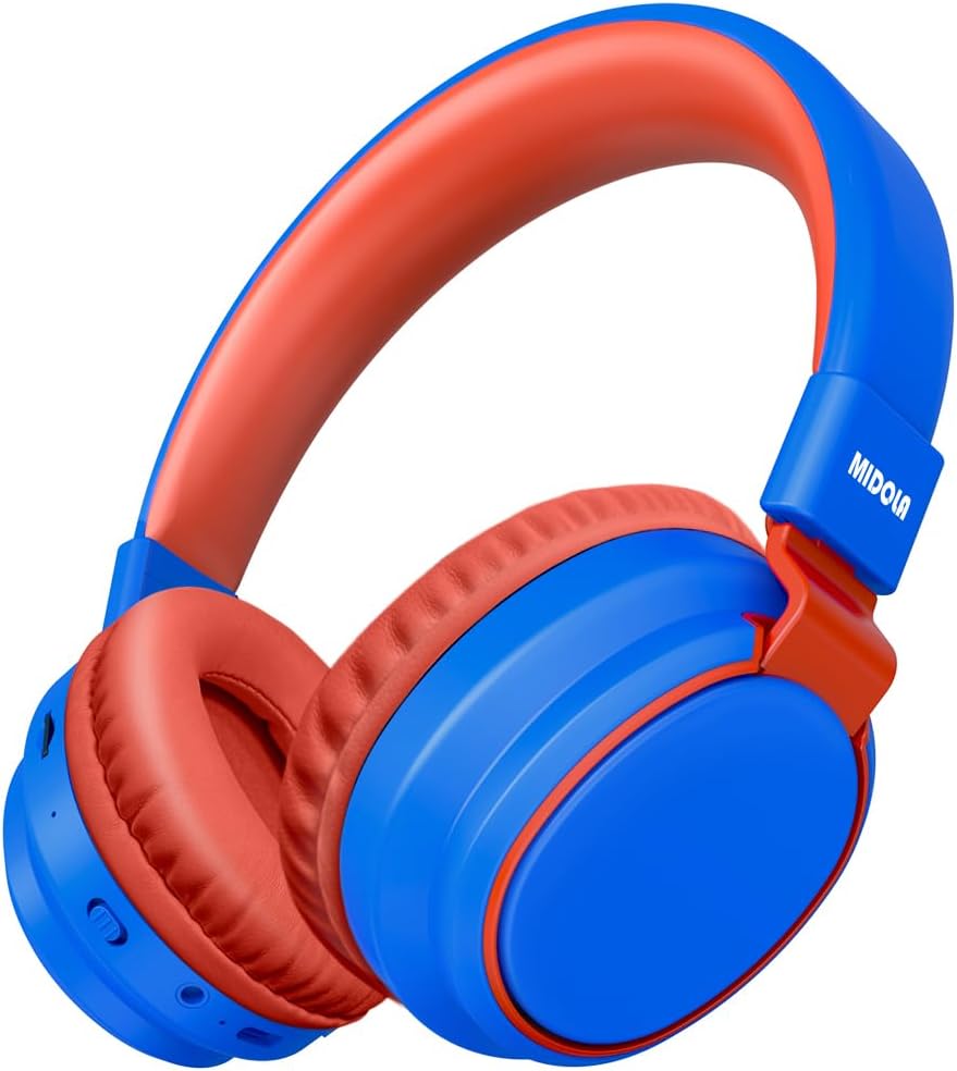 MIDOLA Headphones Kids Bluetooth Wireless Volume Limited 85/110dB Over On Ear Foldable Noise Protection Headset/Wired Inline Cable AUX 3.5mm Mic for Child Boy Girl Travel School Pad Tablet Blue