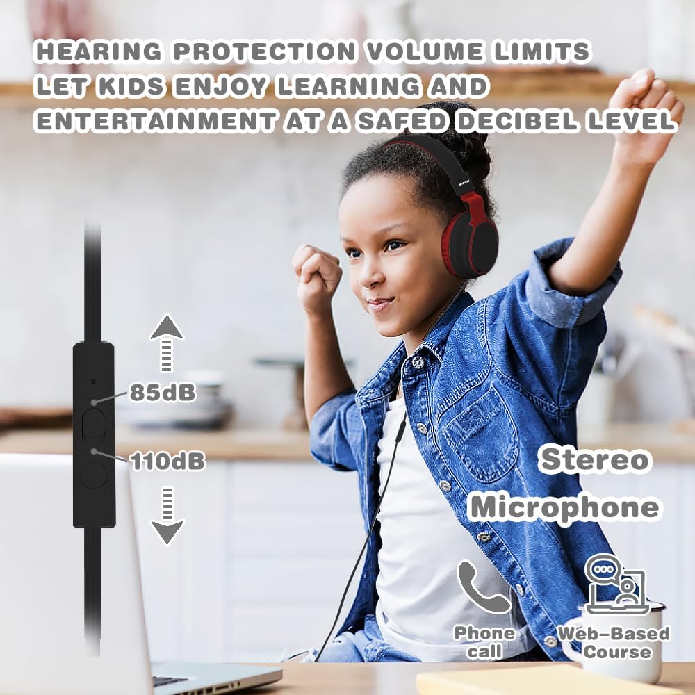MIDOLA Kids Headphones Wired Volume Limited 85/110dB Over Ear Foldable with Shareport Headset Inline Cable AUX 3.5mm Mic for iPad Notebook Boy Girl Travel School Tablet Cyan