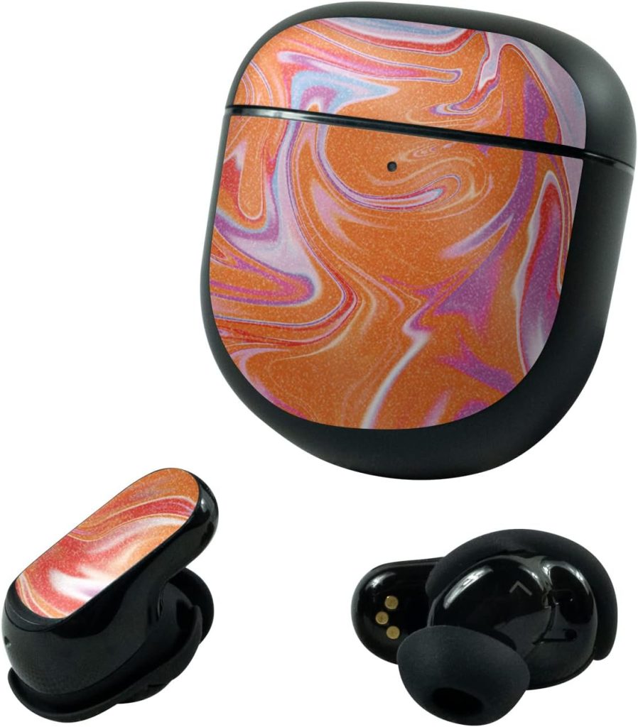 MightySkins Glossy Glitter Skin Compatible with Bose QuietComfort Earbuds II (2022) - Orange Swirl | Protective, Durable High-Gloss Glitter Finish | Easy to Apply and Change Styles | Made in The USA