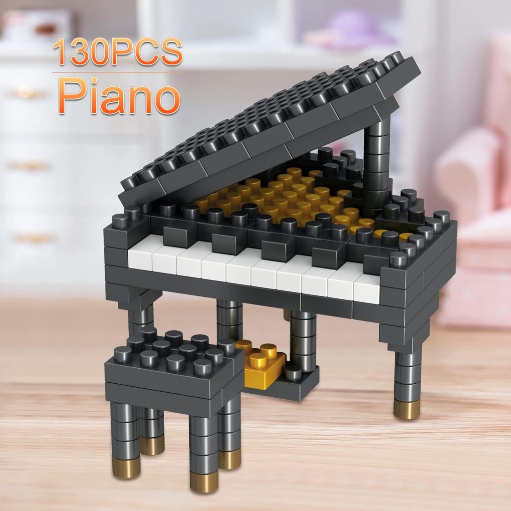 Mini Music Building Blocks Musical Instruments Sets Toys 4 Packs for Party Favors for Kids, Micro Mini Blocks Bricks Kit Electric Bass,Drum Kit,Violin,Grand Piano Goodie Bags,Prizes,Birthday Gifts