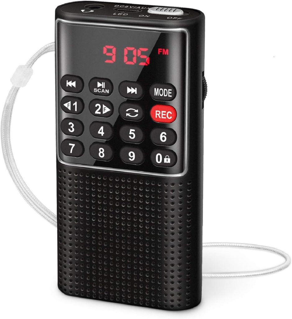 Mini Pocket FM Walkman Radio Portable Battery Radio with Recorder, Lock Key, SD Card Player, Rechargeable Battery Operated, by PRUNUS(NO AM)