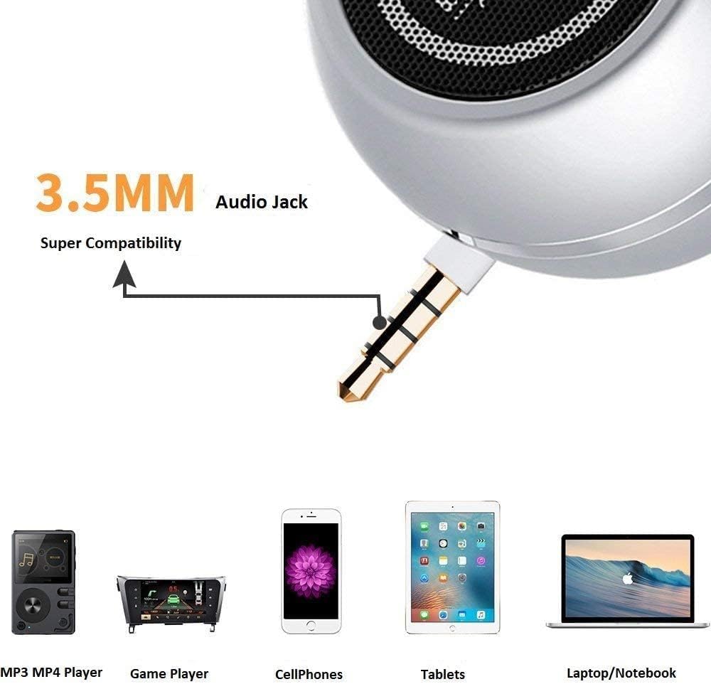 Mini Speaker with 3.5mm Aux Input Jack, 3W Loud Portable Speaker for iPhone iPod iPad Cellphone Tablet Laptop, with USB Rechargeable Battery, Gift Choice for Kids, Silver