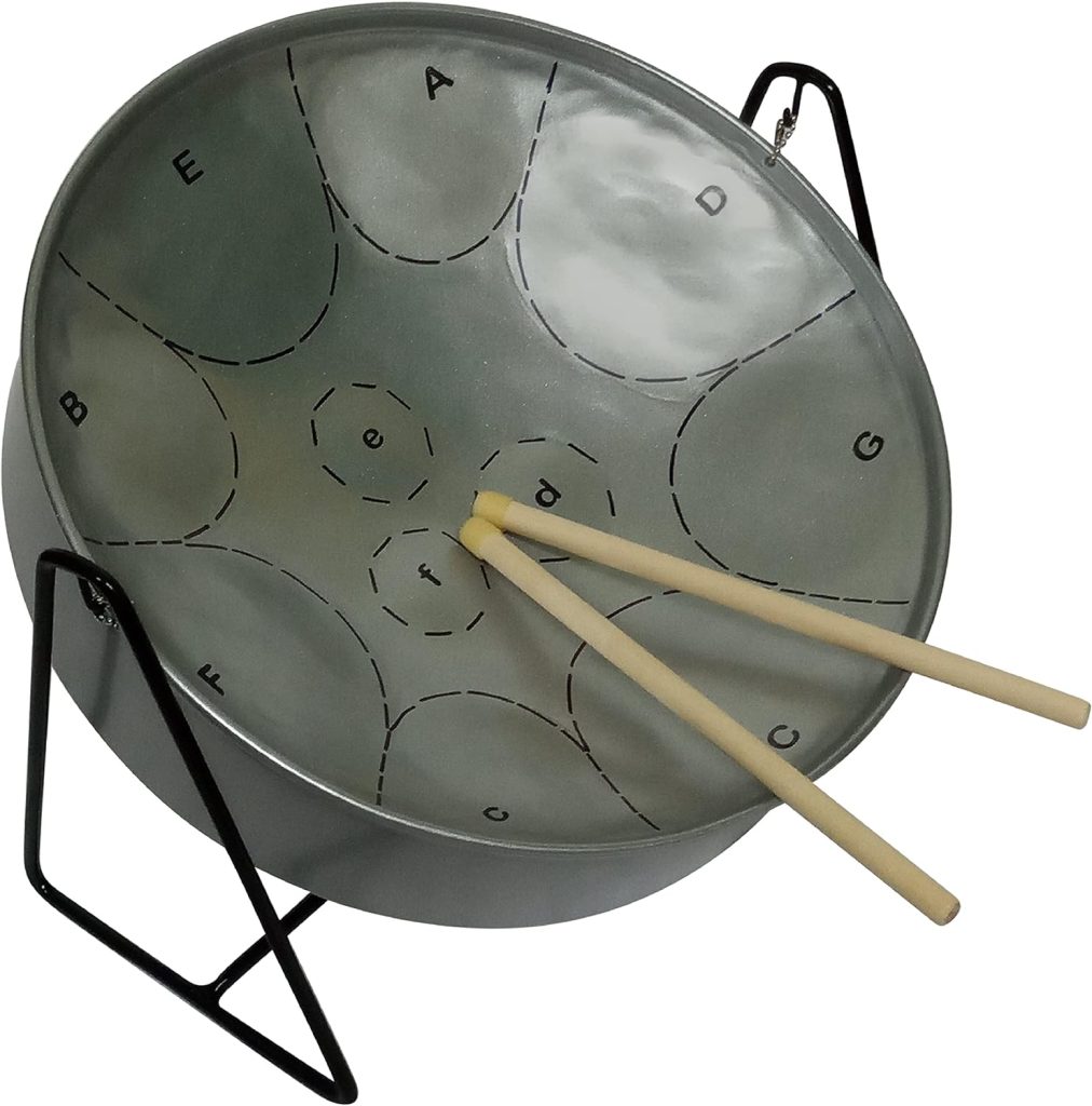 Miniature Steel Drum 12 Inches 11 Notes with Instructional Book with Music (Silver) from Trinidad  Tobago