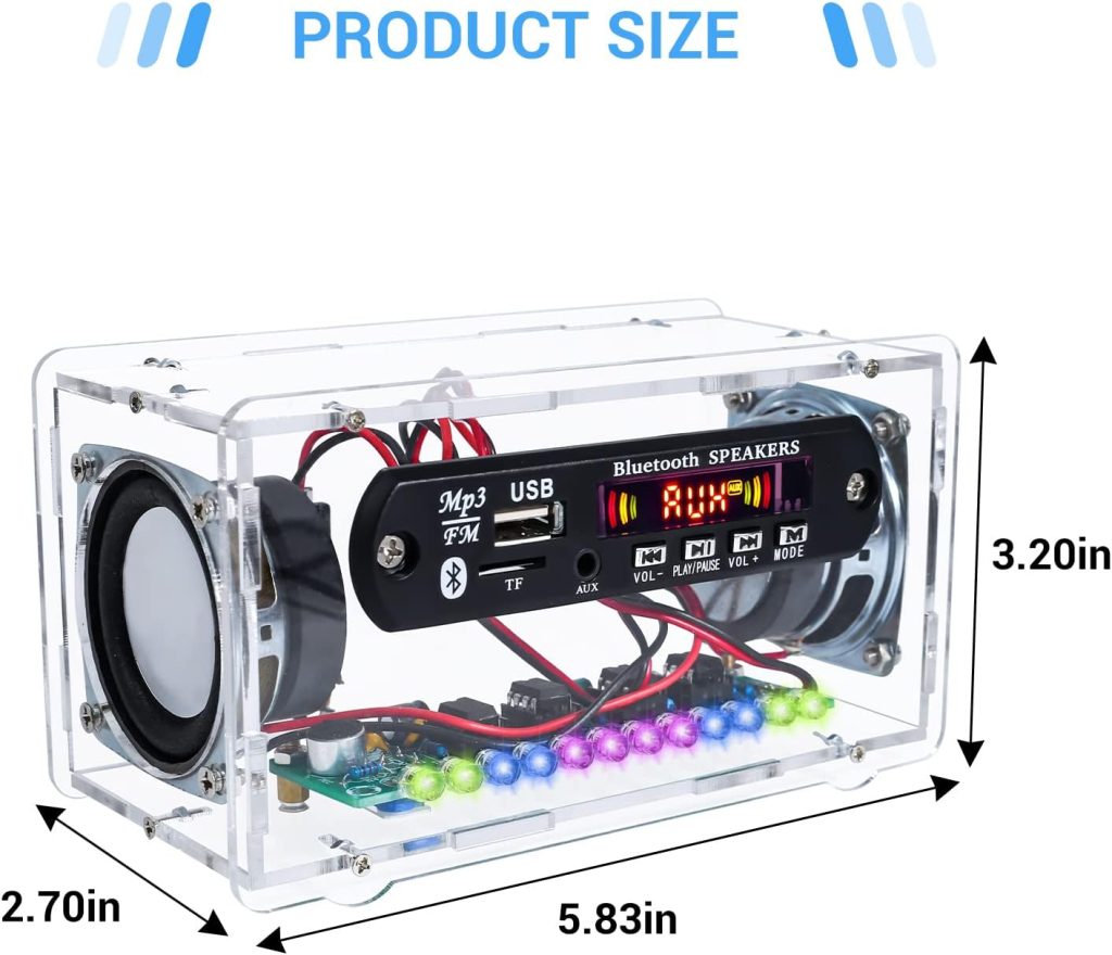 MiOYOOW DIY Electronics kit Ḅḷueṭooṭḥ Speaker with FṂ Radio, Soldering Practice Kit USB Mini Home Sound Amplifier DIY Kit with Digital Display and Colorful LED Lights for School Science Project