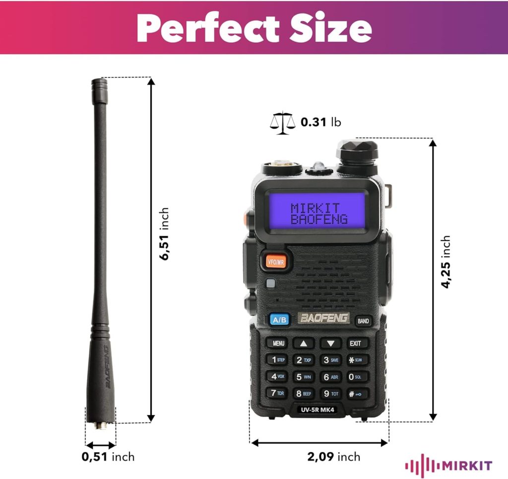 Mirkit Extended Ham Radio Handheld Starter Kit Baofeng Radio UV-5R MK4 8 Watt Max Power 2023 VHF/UHF 144-148/420-450 mhz with 3800 mAh Battery, Handheld Mic, Baofeng Programming Cable and Software