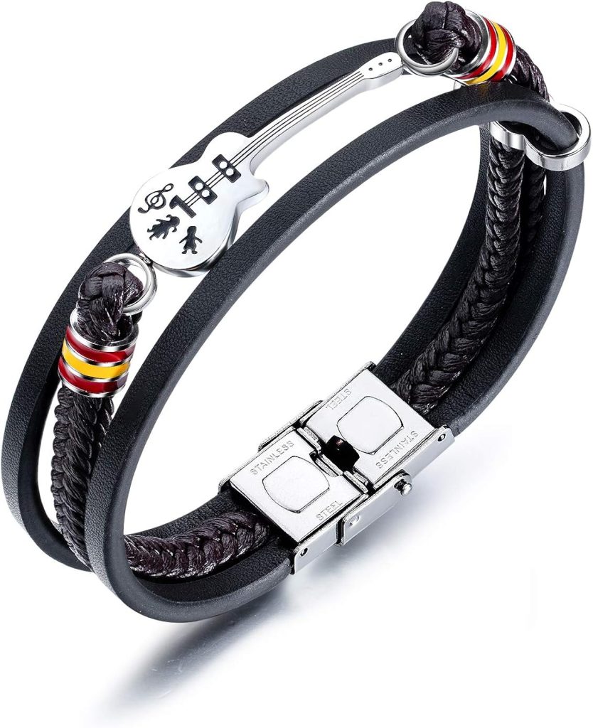 Mishow Mens Womens Leather Bracelet Guitar Handmade Braided Multi-Layer Wrap Bracelet, 8.26 inches