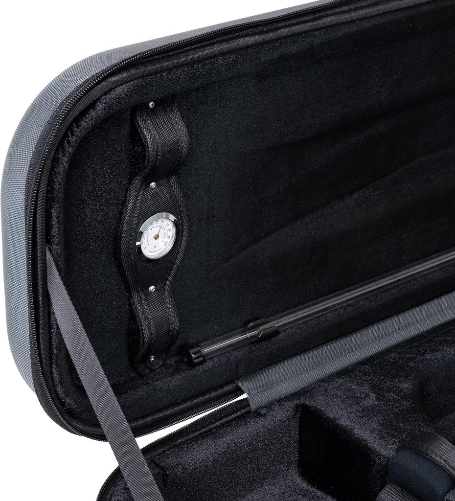 MIVI Foamed Hard, Sturdy, Durable 4/4 Violin Case w/Hygrometer, Carry Straps, Oblong, Violin strings container (Black)