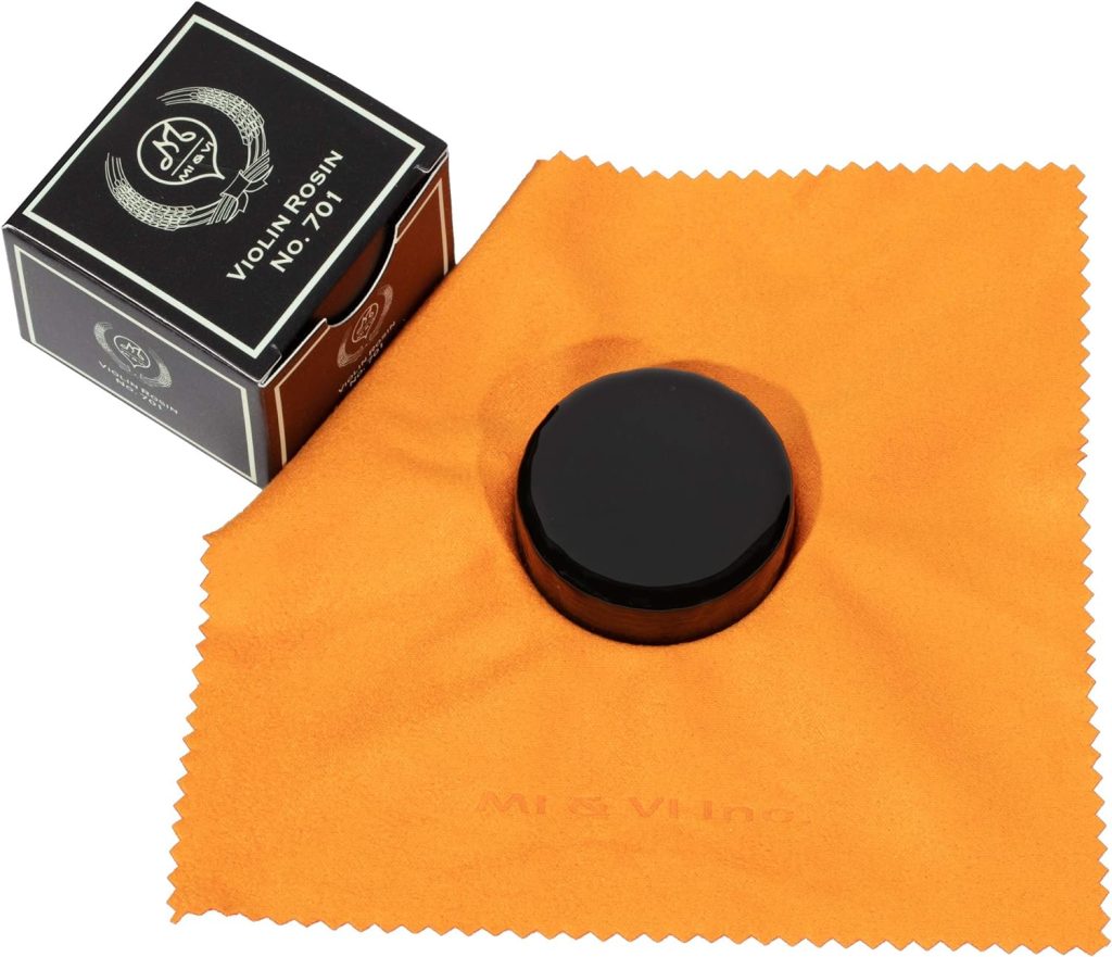 MIVI Premium Dark Rosin for Violin, Viola, Cello Bows | Super Sensitive | Velvet Polish Cloth | Round Resin - By MIVI Music