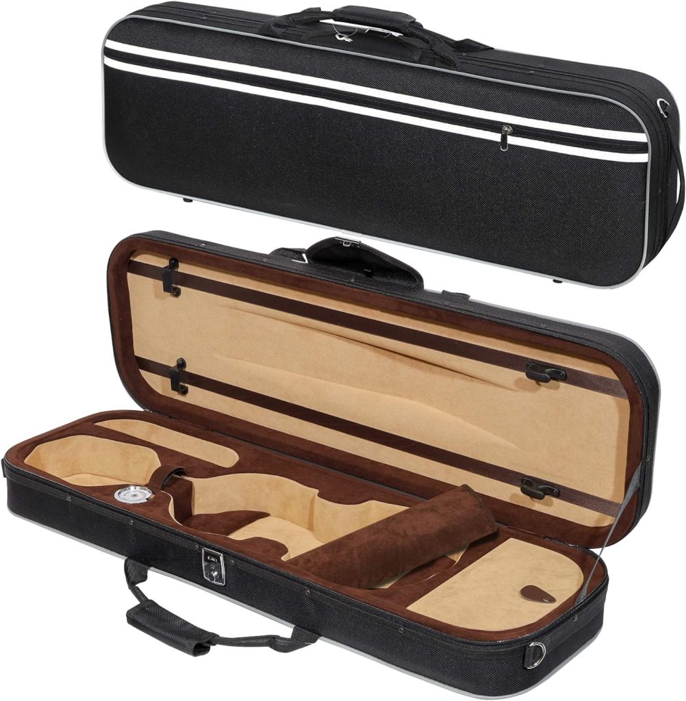 MIVI Super Lightweight 3.8lb Sturdy Violin Travel Case 4/4 (Full Size) With Reflective Safety Strips | Hygrometer | Adjustable Shoulder Straps | Hard-Shell | High-Density Foam - By MIVI Music (Black)