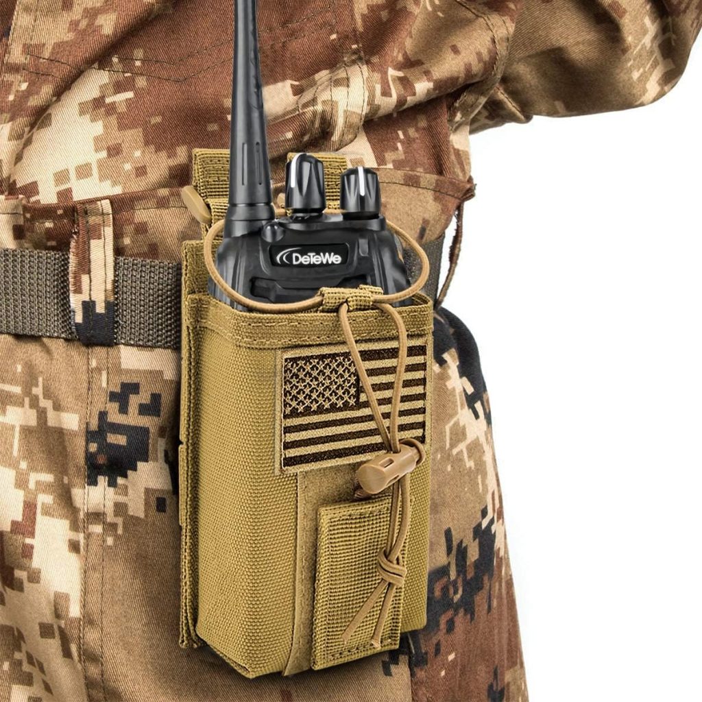 Molle Radio Pouch Radio Holster Tactical Radio Holder Duty Belt Accessories Military Heavy Duty Radio Bag for Two Ways Walkie Talkies Adjustable Storage with 1 Pack Patch (Tan)