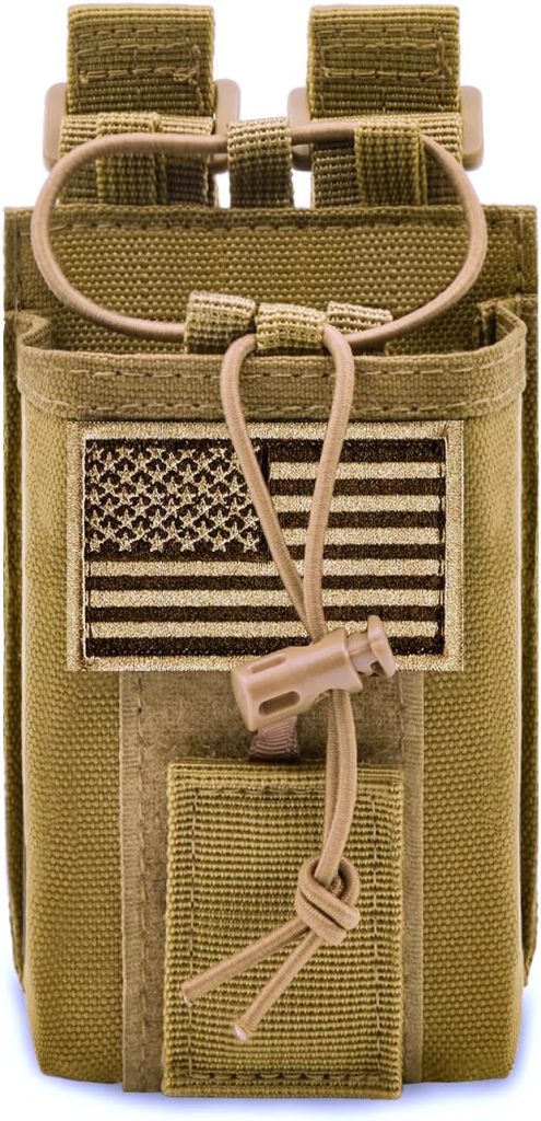 Molle Radio Pouch Radio Holster Tactical Radio Holder Duty Belt Accessories Military Heavy Duty Radio Bag for Two Ways Walkie Talkies Adjustable Storage with 1 Pack Patch (Tan)
