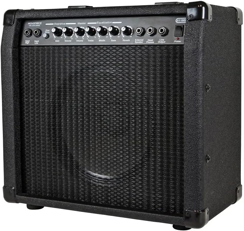 Monoprice 1x10 Guitar Combo Amplifier - Black, 40-Watt, Spring Reverb, 10-Inch 4-Ohm Speaker, High  Low Inputs, Headphone Output - Stage Right Series