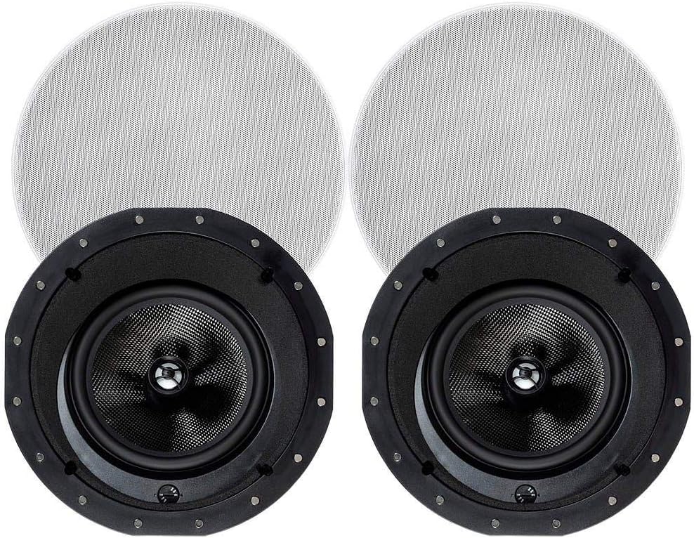 Monoprice Alpha 2-Way Ceiling Speakers - 6.5 Inch (Pair) Carbon Fiber, Paintable Magnetic Grille, Louder with Less Power,BLACK/WHITE