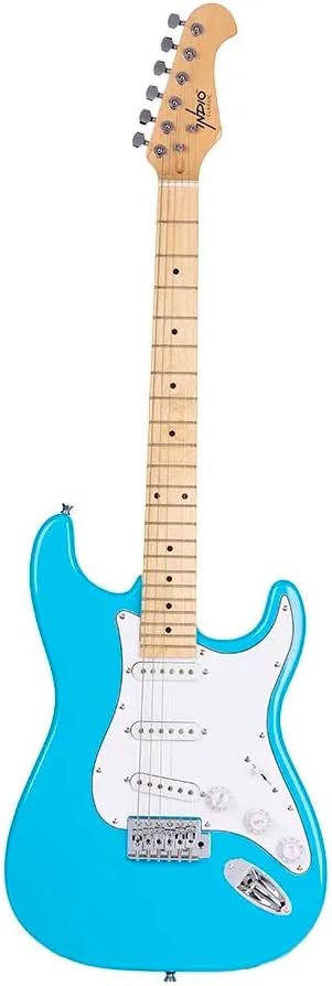 Monoprice Cali Classic Electric Guitar - Blue, 6 Strings, Double-Cutaway Solid Body, Right Handed, SSS Pickups, Full-Range Tone, With Gig Bag, Perfect for Beginners - Indio Series