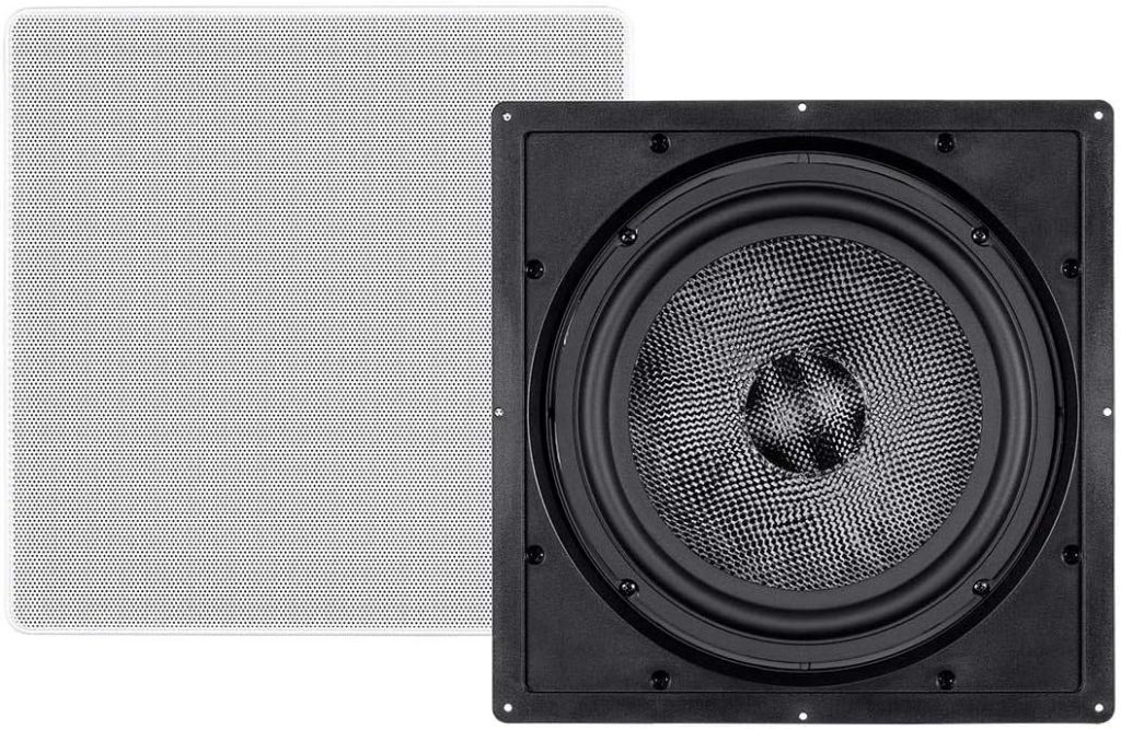 Monoprice Carbon Fiber In-Wall Speaker - 10 Inch (Each) 300 Watt Subwoofer, Easy Install For Home Theater - Alpha Series,Off-White