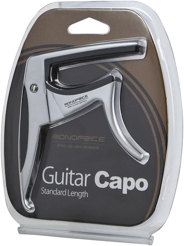 Monoprice Guitar Capo - Silver With Aluminum Body  Rubber Accents, Trigger-Style, Standard Length, Hight Quality  Light Weight - Stage Right Series