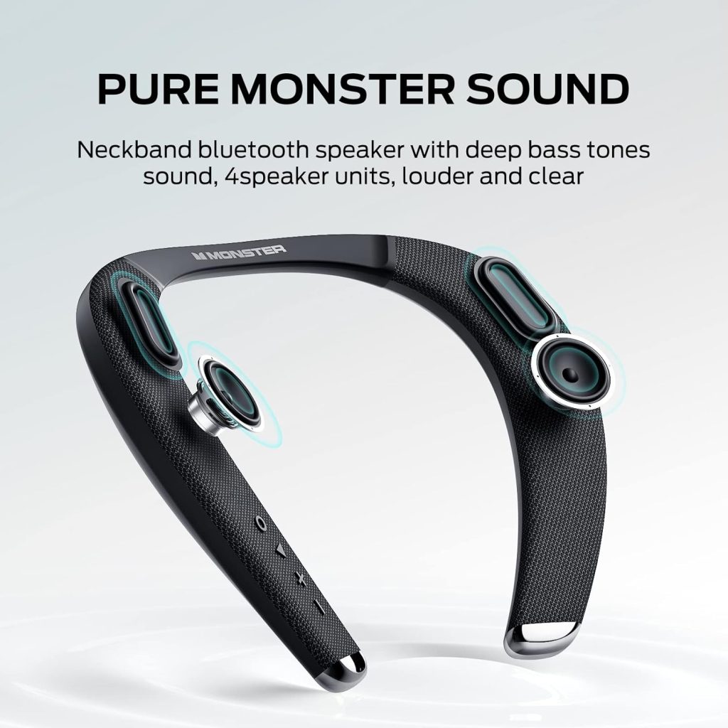 Monster Boomerang Petite Neckband Bluetooth Speakers, Neck Speaker with 15H Playtime, aptX High Fidelity 3D Stereo Sound, Low Latency, Built-in Mic, IPX5 Waterproof Speaker for Home Outdoor