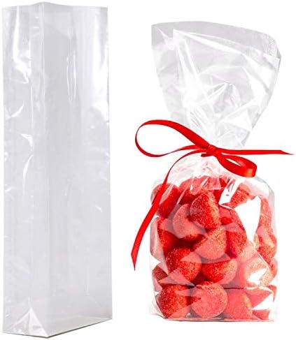 Morepack Gusseted Flat Bottom Cellophane Bags with Paper Insert, 50Pcs 4.3x2x11.8 Inches Cellophane Bags Gusseted