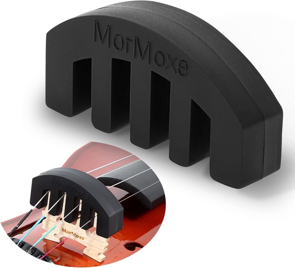 MorMoxe Violin Mute - Silicone Violin Practice Mute - for 4/4, 3/4, 1/2, 1/4 Size Violin/Viola - Black